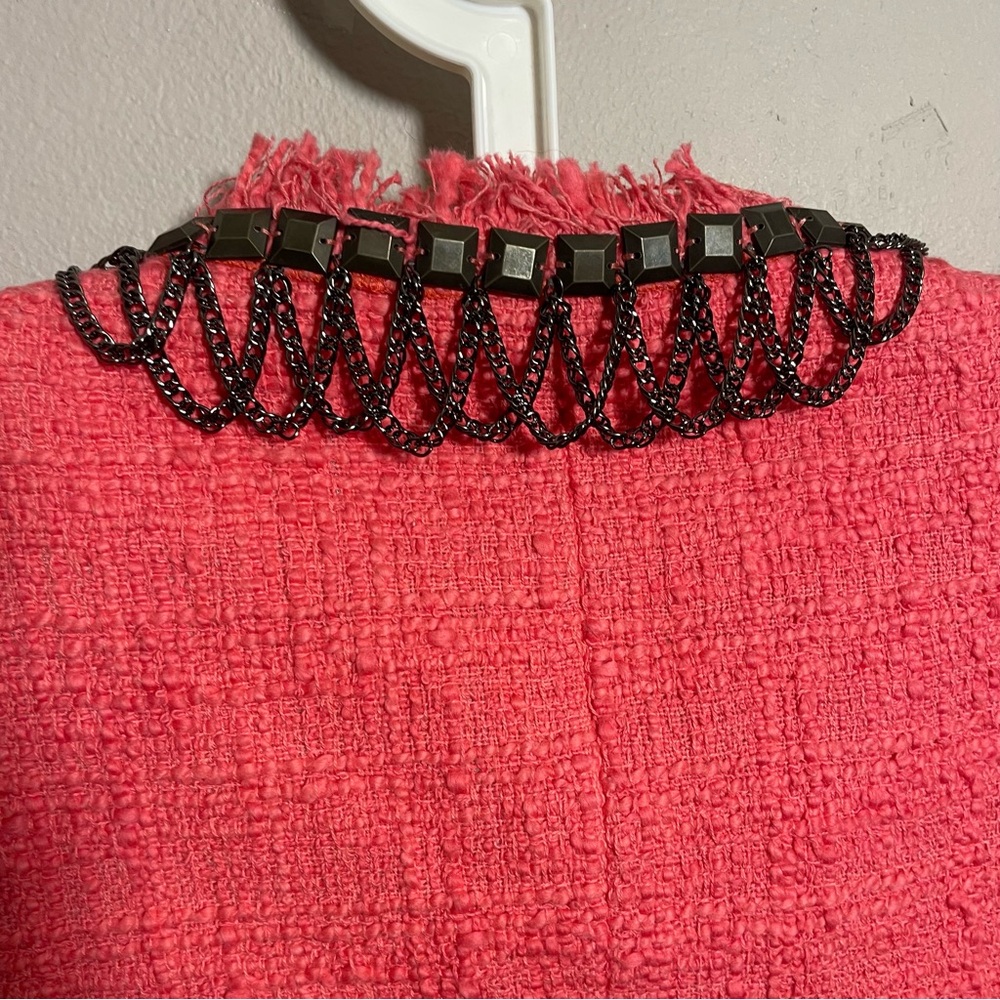 Boston Proper Tweed Coral Embellished Blazer Jacket NWOT - Picture 6 of 9